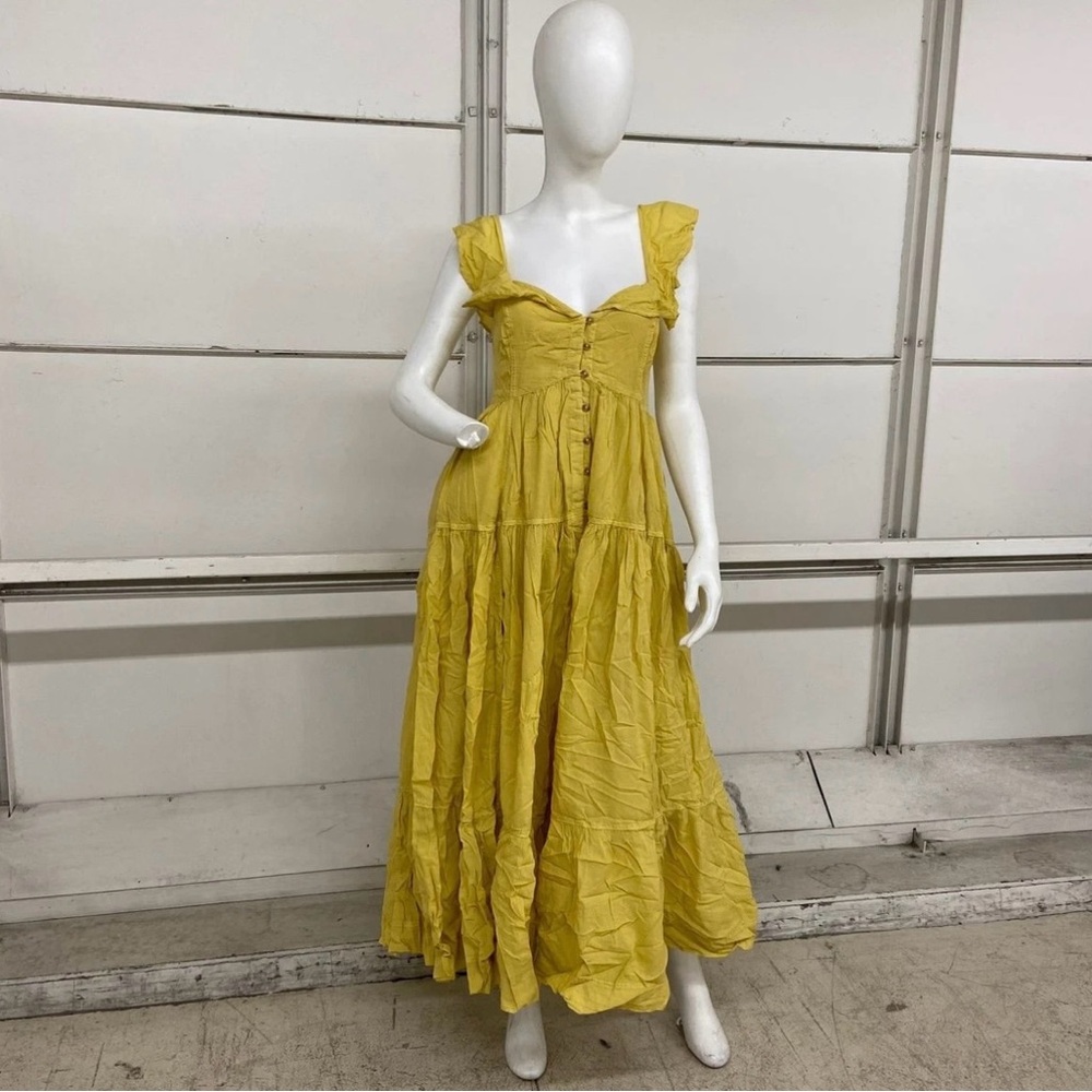 Anthropologie Yellow Ruffled Maxi Dress